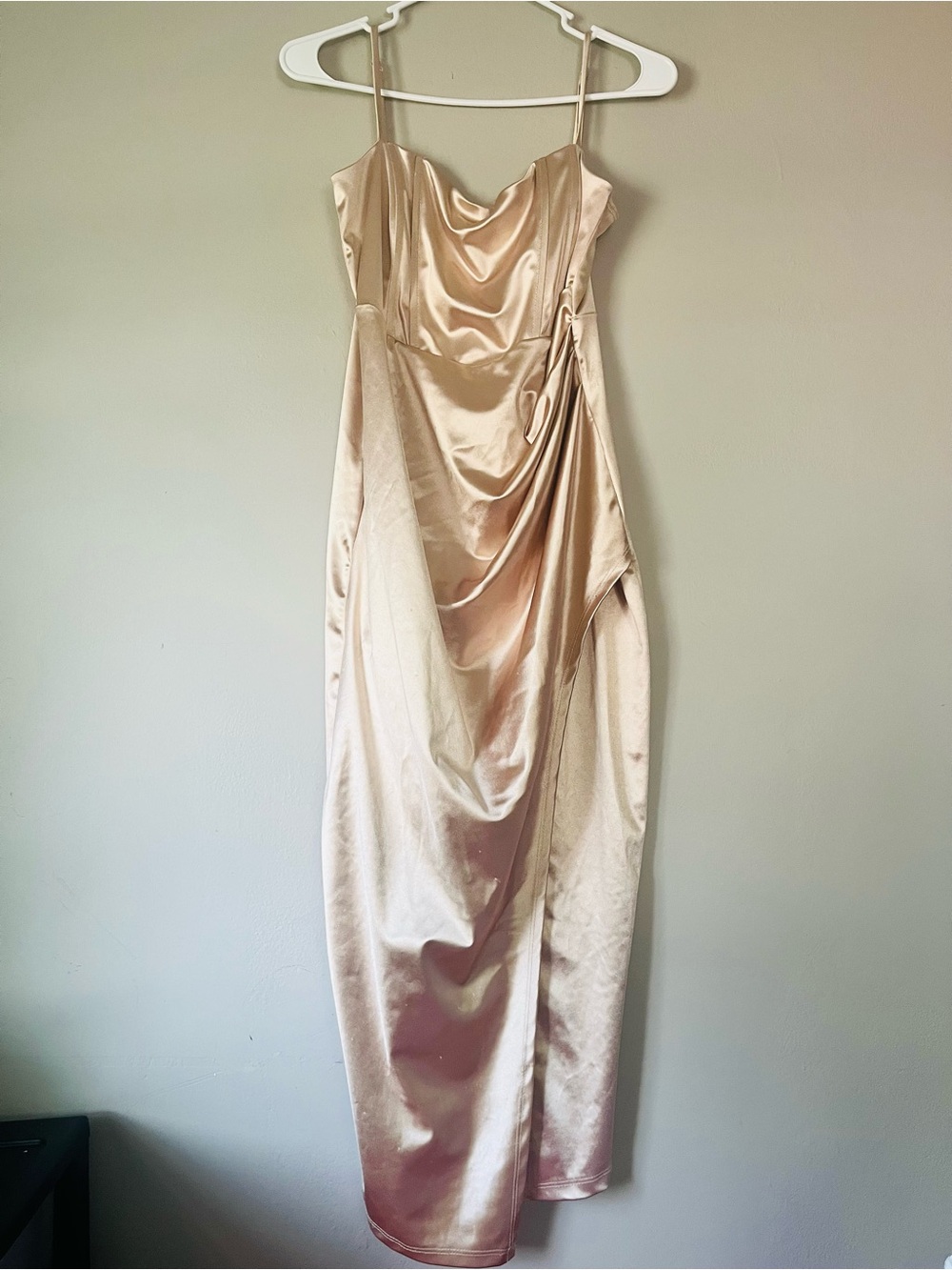 Windsor Satin Cowl Midi Dress - Champagne Blush